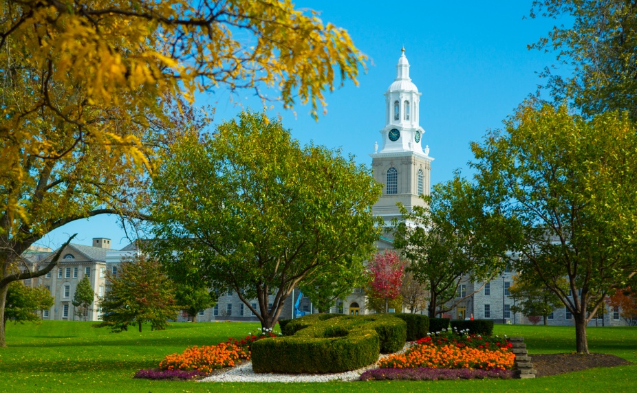 South campus lawn with Hayes Hall in the background.